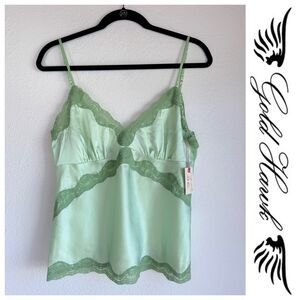 NEW Gold Hawk 100% Silk Lace Trimmed Camisole in Lime Sherbert Green Size Large